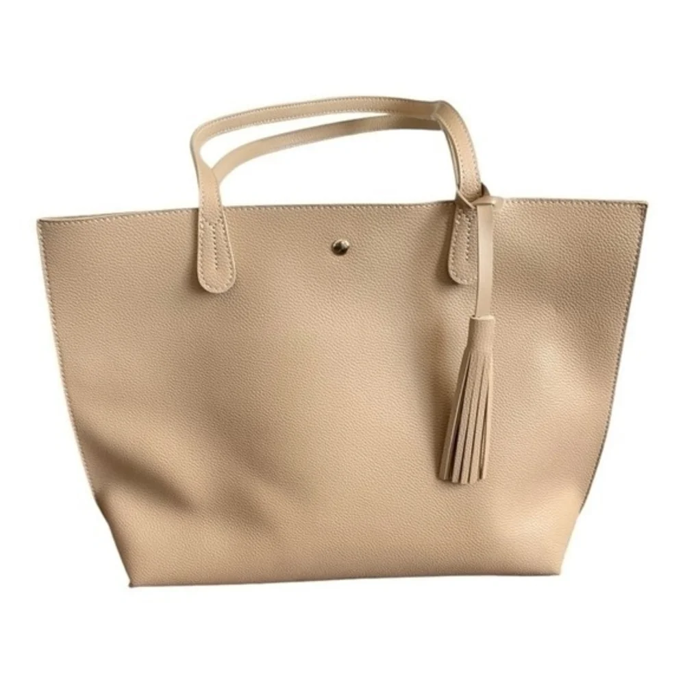 Hoxis Women’s Minimalist Vegan Leather Tote Handbag with Wallet Beige NWOT